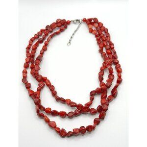 Lucas Lameth LUC Red‎ Coral Necklace Sterling Silver 925 Multi-Strand 18-20”